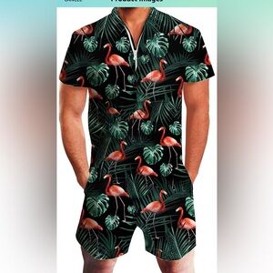 AIDEAONE Mens Casual 3D Printed Short Sleeve Rompers Zip Jumpsuit with P…